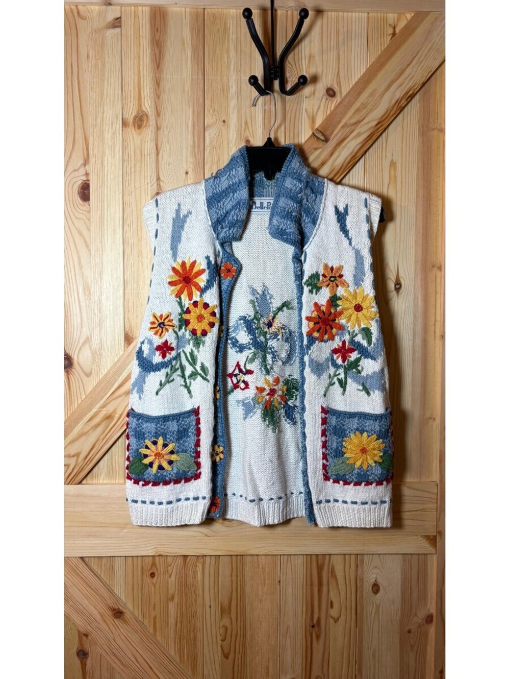 Vintage BellePointe Floral Embroidered Knit Vest Size S
